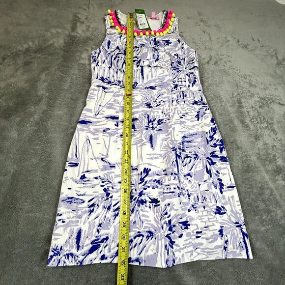 Lily Pulitzer Dress NWT Size 0 Purple Palm Print Pom Pom Trim Neckline - Picture 5 of 11